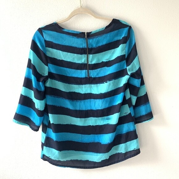 EXPRESS Womens Size Small Blue Multicolor Stripe Blouse - Picture 3 of 5